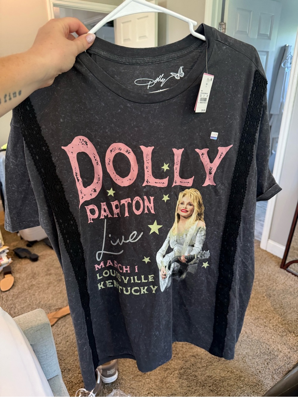 Dolly Parton Black Graphic Tee with Pink Logo size L